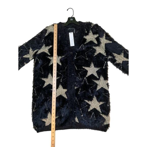 Stella + Lorenzo Jacquard Cardigan Sweater Women's L Black Long Sleeve Faux Fur - Picture 4 of 7